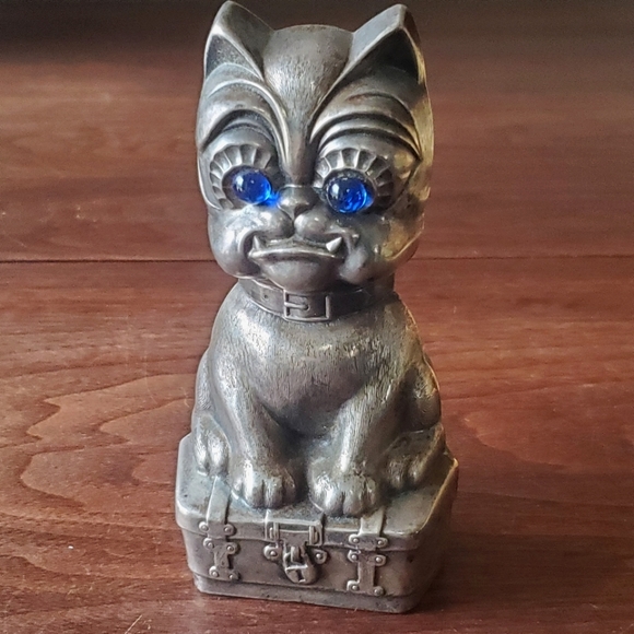 Vintage Other - Vintage 1920s Metal Bulldog Dog Coin Bank Silver Plate Denmark